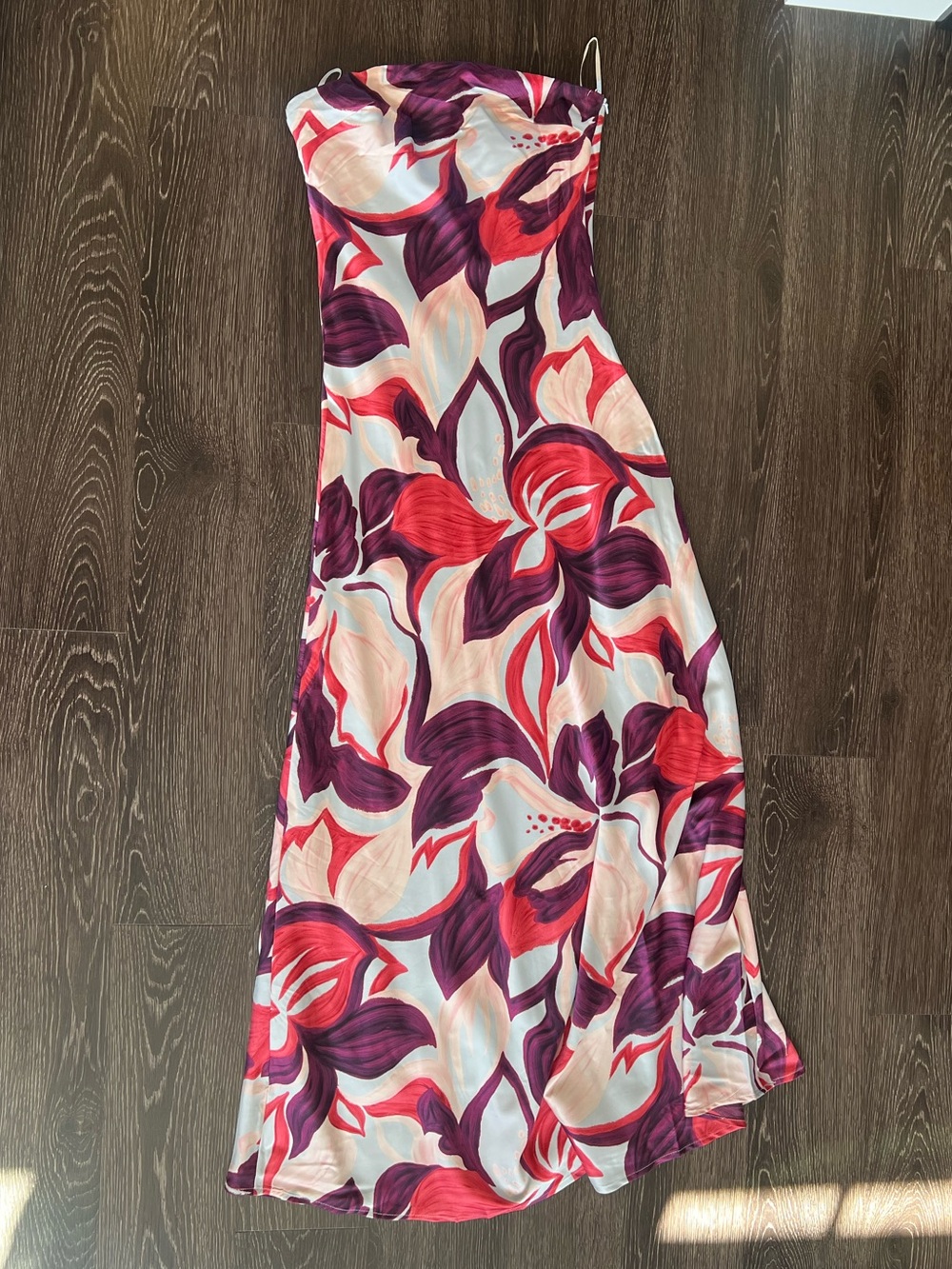 Strapless Floral Satin Maxi Dress